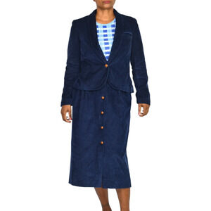 Young Traditions Vintage Corduroy Skirt Suit Set Blue Blazer Jacket Midi Small